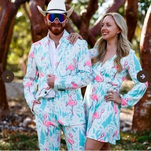 Vibrant Flamingo Print Men's Suit